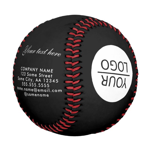 Add your Logo with Custom Text Promotional Black Baseball (Angled)