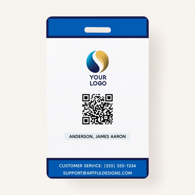 Add Your  Logo with QR Code Blue Corporate ID Badge (Front)