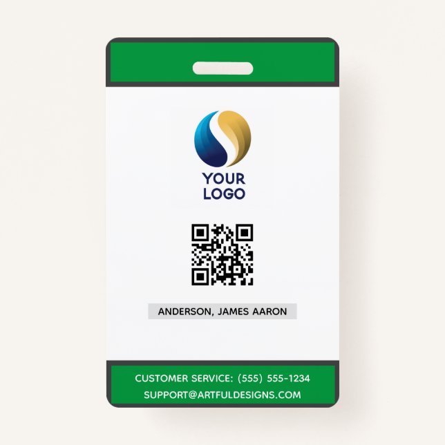 Add Your  Logo with QR Code Green Corporate ID Badge (Front)