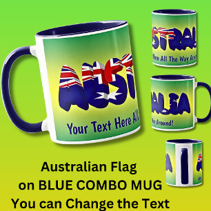 Add Your Message Australia Flag Word on Green Gold Mug