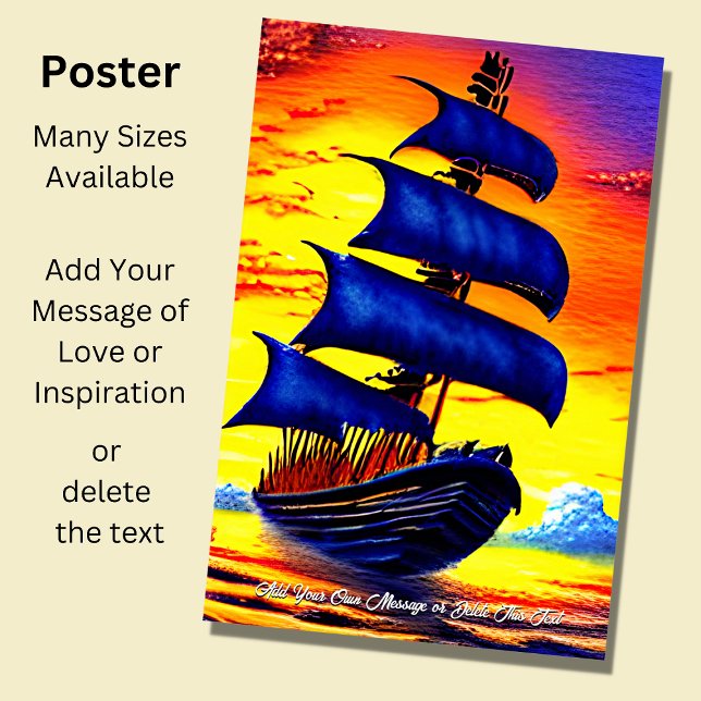 Add Your Message, Blue Sailing Pirate Ship Poster (Creator Uploaded)
