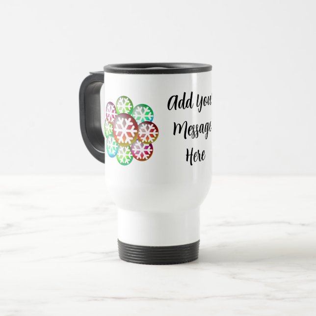 Add Your Message Colourful Snowflake Travel Mug (Front Left)