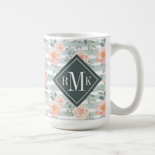 Add Your Monogram Alicia Rose Stripe Pattern Coffee Mug