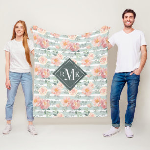 Add Your Monogram Alicia Rose Stripe Pattern Fleece Blanket