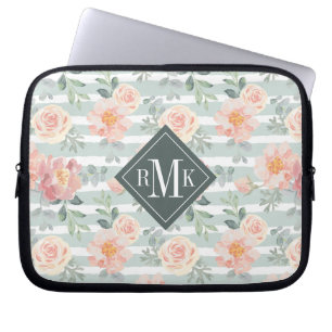 Add Your Monogram   Alicia Rose Stripe Pattern Laptop Sleeve
