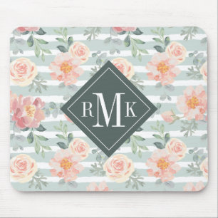 Add Your Monogram Alicia Rose Stripe Pattern Mouse Mat
