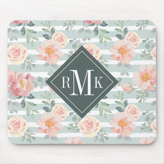 Add Your Monogram | Alicia Rose Stripe Pattern Mouse Mat (Front)