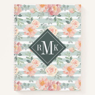 Add Your Monogram   Alicia Rose Stripe Pattern Notebook