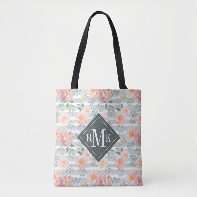 Add Your Monogram | Alicia Rose Stripe Pattern Tote Bag (Front)