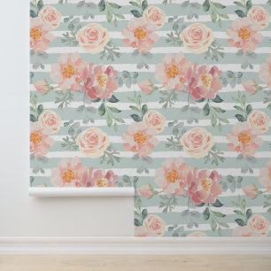 Add Your Monogram   Alicia Rose Stripe Pattern Wallpaper