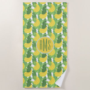Add Your Monogram Banana Leaves & Fruit Pattern Beach Towel