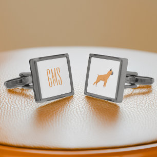 Add Your Monogram Boxer Dog Breed Custom Silver Finish Cufflinks