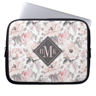 Add Your Monogram   Classic Pink & Grey Pattern Laptop Sleeve