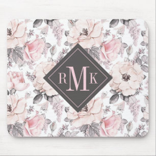 Add Your Monogram   Classic Pink & Grey Pattern Mouse Mat