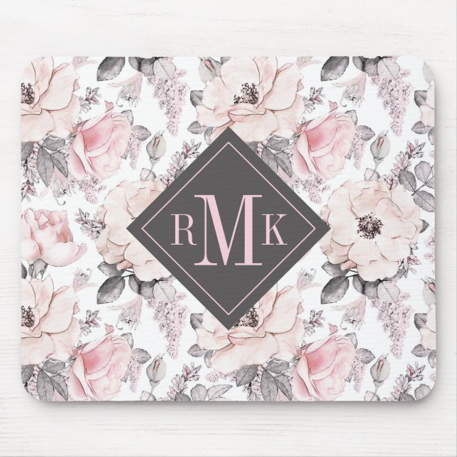 Add Your Monogram | Classic Pink & Grey Pattern Mouse Mat (Front)