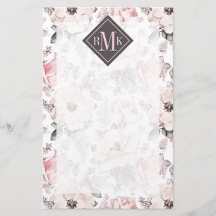 Add Your Monogram   Classic Pink & Grey Pattern Stationery