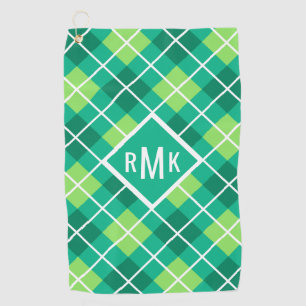 Add Your Monogram Green Argyle Pattern Golf Towel