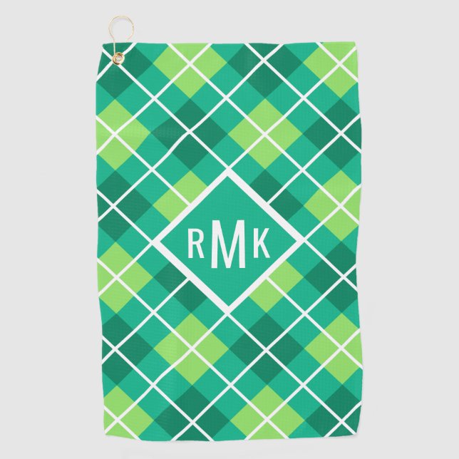 Add Your Monogram | Green Argyle Pattern Golf Towel (Front)