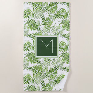 Add Your Monogram   Green Palm Leaves Beach Towel