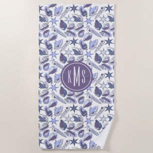 Add Your Monogram Lavendar Seashells Beach Towel