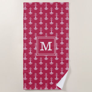 Add Your Monogram Modern Anchors Pattern Beach Towel