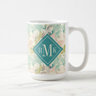 Add Your Monogram   Modern Floral Pattern Coffee Mug