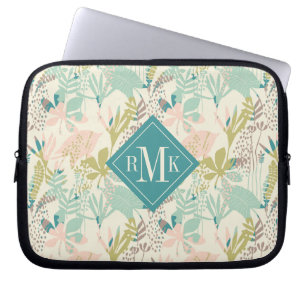Add Your Monogram   Modern Floral Pattern Laptop Sleeve