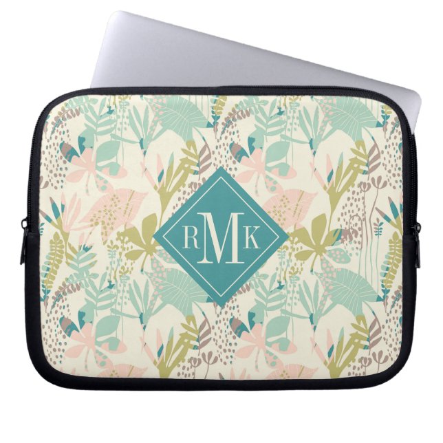 Add Your Monogram | Modern Floral Pattern Laptop Sleeve (Front)
