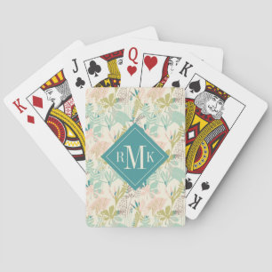 Add Your Monogram Modern Floral Pattern Playing Cards