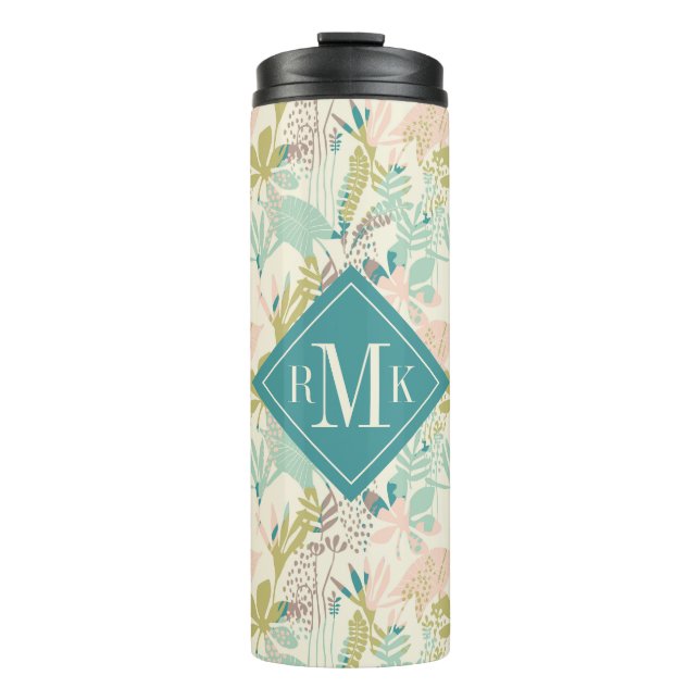 Add Your Monogram | Modern Floral Pattern Thermal Tumbler (Front)