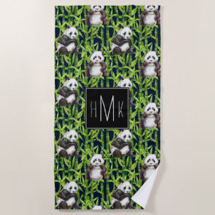 Add Your Monogram   Panda With Bamboo Beach Towel