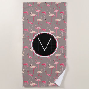 Add Your Monogram   Retro Flamingos Beach Towel