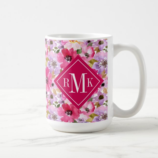 Add Your Monogram | Summer Watercolor Floral Coffee Mug (Right)