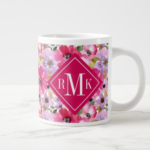 Add Your Monogram Summer Watercolor Floral Large Coffee Mug