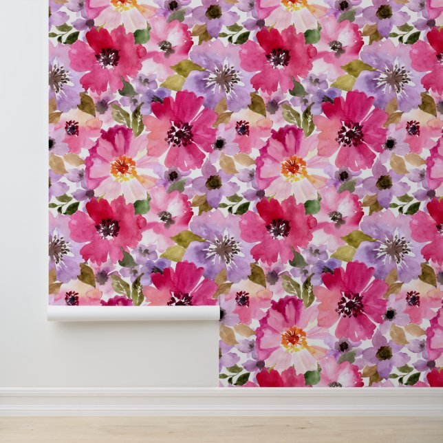 Add Your Monogram | Summer Watercolor Floral Wallpaper (Application)