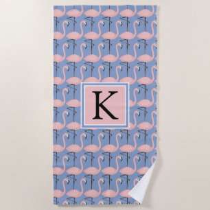 Add Your Monogram   Tender Flamingo Pattern Beach Towel