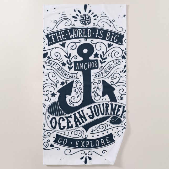 Add Your Monogram | The World Is Big - Go Explore Beach Towel (Front)
