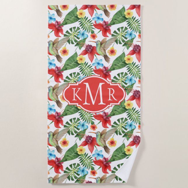 Add Your Monogram | Tropical Hummingbird Beach Towel (Front)