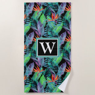 Add Your Monogram   Watercolor Bird Of Paradise Beach Towel