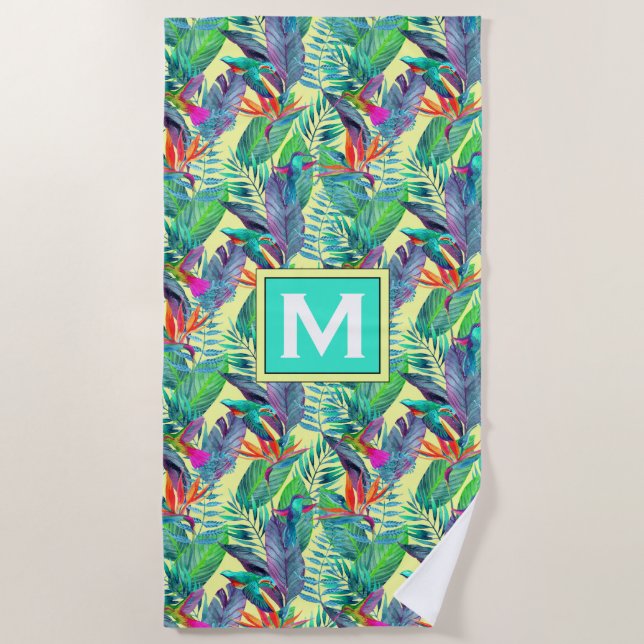 Add Your Monogram | Watercolor Hummingbirds Beach Towel (Front)