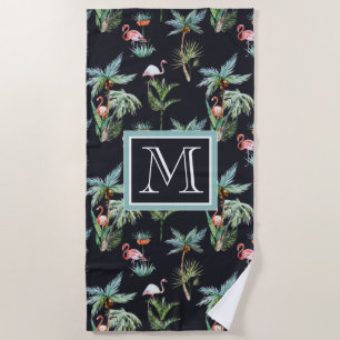 Add Your Monogram   Watercolor Palm Pattern Beach Towel