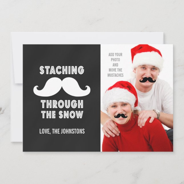 Add Your Moustaches Funny Photo Christmas Holiday Card (Front)