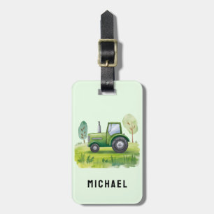 Add Your Nam Green Tractor Farm Watercolor Luggage Tag
