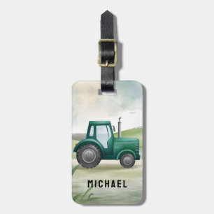 Add Your Nam Green Tractor Farm Watercolor Luggage Tag