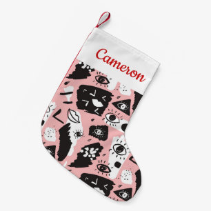 Add Your Name   Abstract Modern Eye & Lips Pattern Small Christmas Stocking
