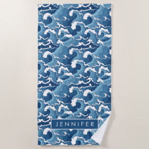 Add Your Name   Abstract Waves Beach Towel