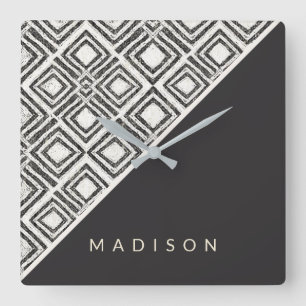 Add Your Name   African Wild Pattern Square Wall Clock