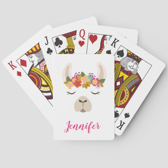 Add Your Name | Alpaca & Flowers Pattern Playing Cards (Back)