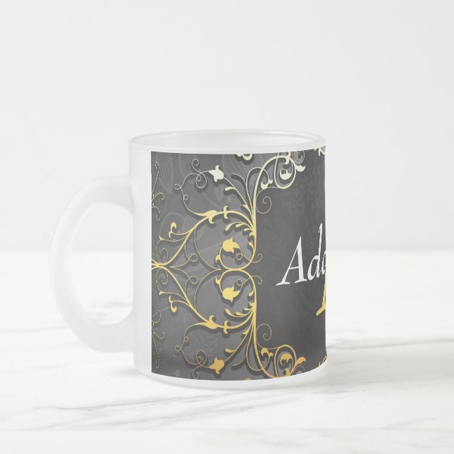 Add your name and initial frosted glass coffee mug (Left)