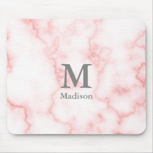 Add your Name and Monogram to Faux Pink Marble Mouse Mat